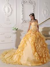 Strapless Chapel Train Daffodil Quinceanera Party Outfits