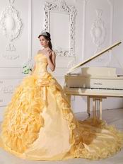 Strapless Chapel Train Daffodil Quinceanera Party Outfits