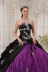 Appliqued Strapless Black and Purple Quinceanera Dress