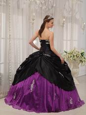 Appliqued Strapless Black and Purple Quinceanera Dress