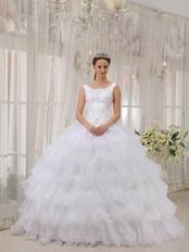 Square Neckline Cascade Ball Gown White Quinceanera Dress