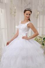 Square Neckline Cascade Ball Gown White Quinceanera Dress