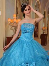 Sequins Fabric Azure Quinceanera Party Dress With Bowknot