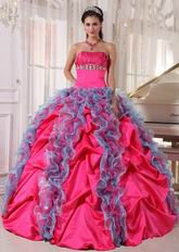 Deep Rose Pink Ruffles Skirt Quinceanera Dress For 16th Girl