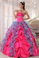 Deep Rose Pink Ruffles Skirt Quinceanera Dress For 16th Girl