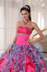 Deep Rose Pink Ruffles Skirt Quinceanera Dress For 16th Girl