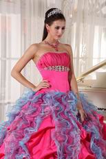Deep Rose Pink Ruffles Skirt Quinceanera Dress For 16th Girl
