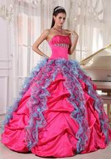 Deep Rose Pink Ruffles Skirt Quinceanera Dress For 16th Girl