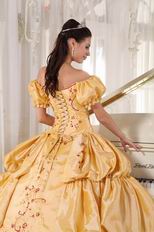 Short Sleeves Golden Quinceanera Dress Off Shoulder Neck