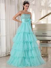 Minnesota Aqua Blue Layers Empire Skirt Prom Dress Cute