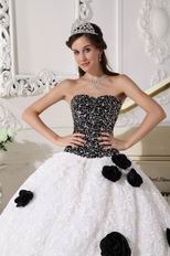 Black Sequin Fabric Rolled Fabric Flowers Skirt Quinceanera Dress