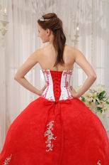 Sweetheart Appliqued Basque Waist Skirt Red Quinceanera Dress