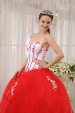 Sweetheart Appliqued Basque Waist Skirt Red Quinceanera Dress
