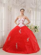 Sweetheart Appliqued Basque Waist Skirt Red Quinceanera Dress