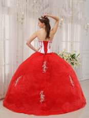 Sweetheart Appliqued Basque Waist Skirt Red Quinceanera Dress