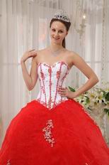 Sweetheart Appliqued Basque Waist Skirt Red Quinceanera Dress