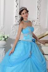 Handmade Flower Emberllish Evening Ball Gown In Auqa