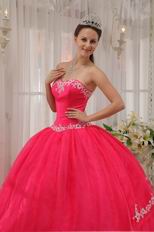 Appliqued Deep Pink Quinceanera Dress By Organza Fabric