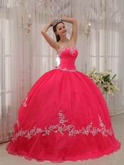 Appliqued Deep Pink Quinceanera Dress By Organza Fabric