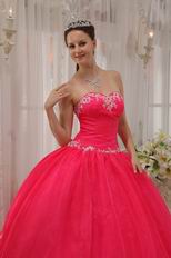 Appliqued Deep Pink Quinceanera Dress By Organza Fabric