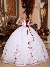 Brand New White Skirt Wine Red Details Quinceanera Dress