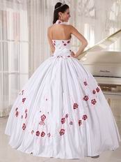 Halter White Quinceanera Dress With Wine Red Embroidery