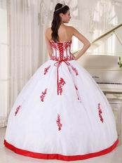 White Organza 16th Young Girl Dress With Scarlet Applique