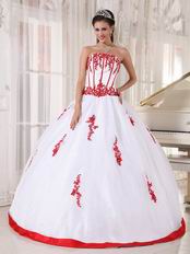 White Organza 16th Young Girl Dress With Scarlet Applique