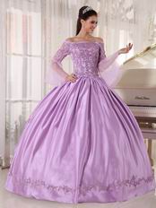 Off Shoulder Half Sleeves Lilac Puffy Skirt 2014 Quinceanera Dress