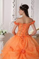 Off Shoulder Neckline Orange Organza Quinceanera Dress Cheap