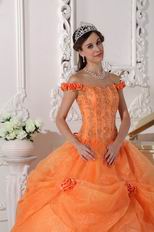 Off Shoulder Neckline Orange Organza Quinceanera Dress Cheap