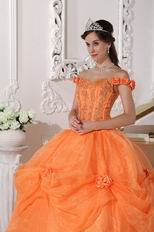 Off Shoulder Neckline Orange Organza Quinceanera Dress Cheap