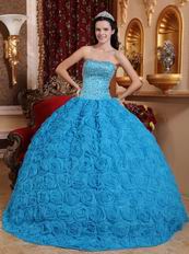 Fabric With Rolled Flowers Quinceanera Dress In Dodger Blue