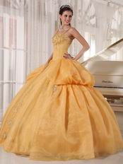 Dark Yellow Spaghetti Straps Quinceanera Prom Dress Cheap