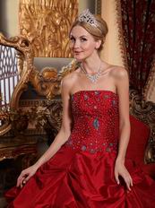 Strapless Floor Length Wine Red Bubble Quinceanera Gown