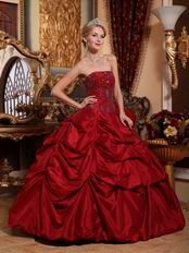 Strapless Floor Length Wine Red Bubble Quinceanera Gown