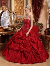 Strapless Floor Length Wine Red Bubble Quinceanera Gown