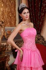 Hot Pink Prom Pageant Dress With Lace Cascade Skirt