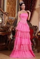 Hot Pink Prom Pageant Dress With Lace Cascade Skirt