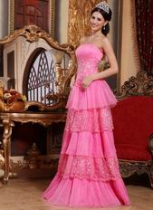 Hot Pink Prom Pageant Dress With Lace Cascade Skirt