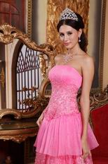 Hot Pink Prom Pageant Dress With Lace Cascade Skirt