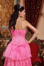 Hot Pink Prom Pageant Dress With Lace Cascade Skirt