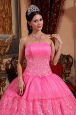 Hot Pink Sleeveless Layers Lace Skirt Quinceanera Dress