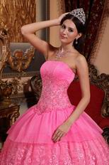 Hot Pink Sleeveless Layers Lace Skirt Quinceanera Dress