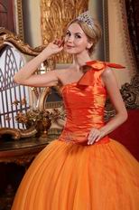 Orange One Shoulder Puffy Skirt Quinceanera Dress