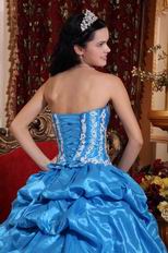 Dodger Blue Taffeta Bubble Skirt Puffy Quinceanera Gown