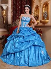 Dodger Blue Taffeta Bubble Skirt Puffy Quinceanera Gown