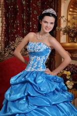 Dodger Blue Taffeta Bubble Skirt Puffy Quinceanera Gown