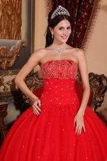 Sleeveless Beaded Scarlet Red Tulle Quinceanera Dress
