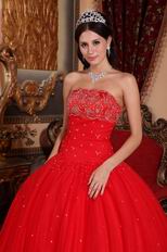 Sleeveless Beaded Scarlet Red Tulle Quinceanera Dress